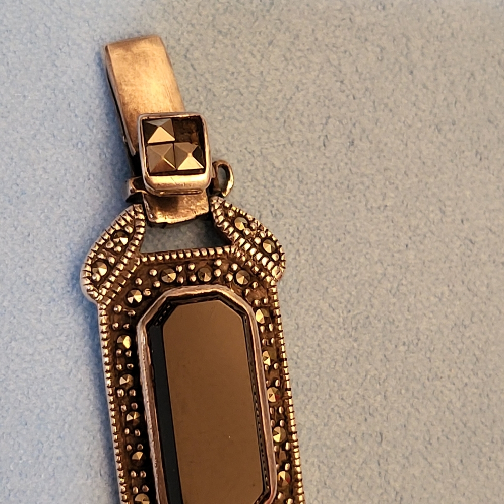 Sterling silver bracelet, VTG, black onyx, marcasite, fantastic 8" long, classic - Picture 3 of 12